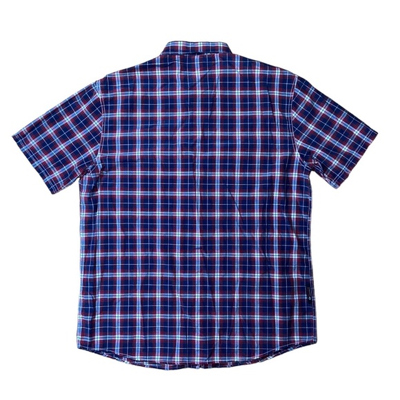 Enyce Plaid Button Short Sleeve Casual Shirt Dark Blue Size 3XL Chest Pocket - Picture 2 of 3